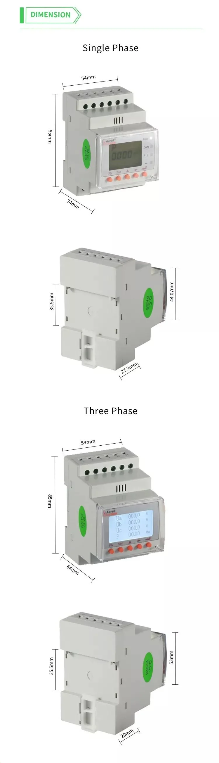 ACR10rh-Dxxre Single Phase Harmonic Guide Rail Installation External Roche Coil PV/Solar Inverter Energy Meter