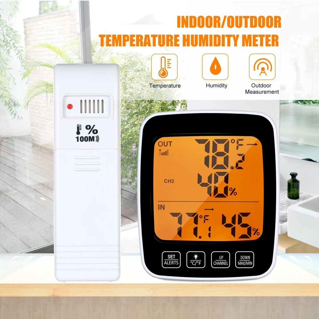 LCD Wireless Weather Station Temperature Humidity Gauge Monitor Touch Key