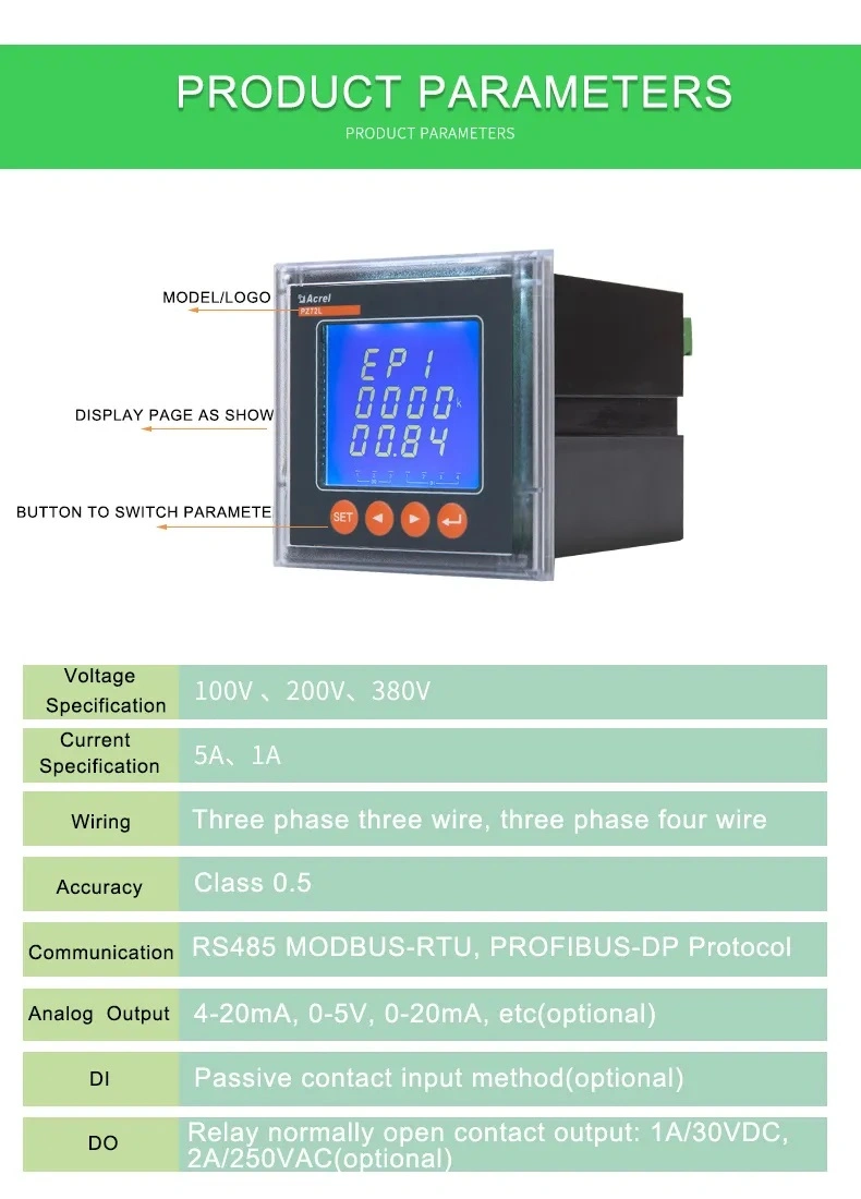 Acrel PZ Series AC Programmable Panel Single-Phase and Three-Phase Ammeter Voltmeter Power Energy Meter