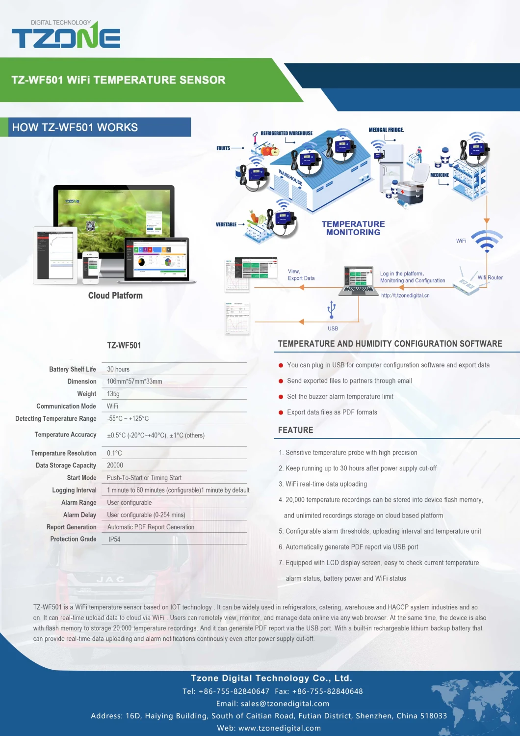 Wireless WiFi Temperature Sensors to Monitor Temperatures in Food Storage and Services