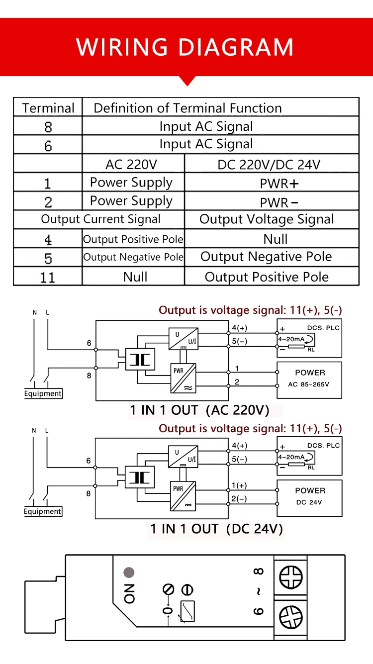 Warehouse China Current Transducer 4-20am 0-10V 1-5V Output 0-020A 0-10A 0-5A 0-2A 0-1A 0-500mA Input DC24V Power