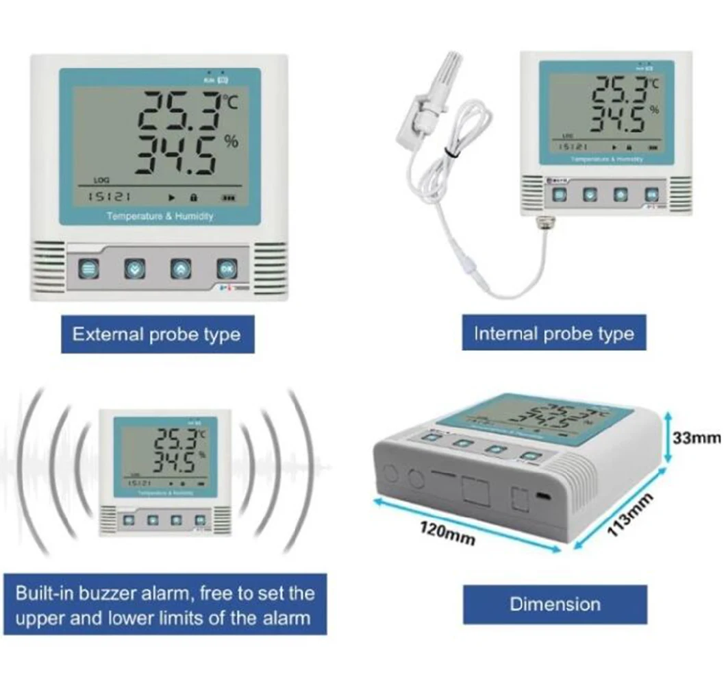 Wireless Temperature and Humidity Data Logger Remote Large LCD Monitor Cloud Data Storage WiFi Rechargeable Wbb12912