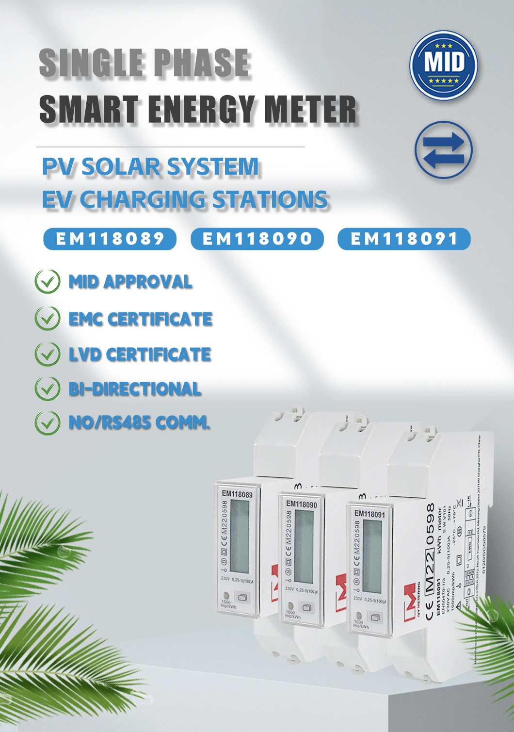 Single Phase AC EV Electrical Vehicle Charger Charging Station Energy Meter with RS485